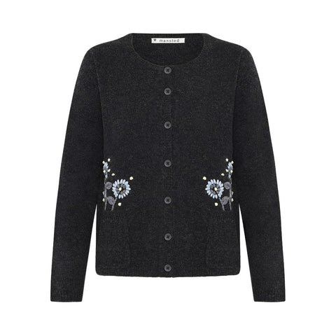 Mansted - Florence Lambswool Embroidered Cardigan - Dark Charcoal