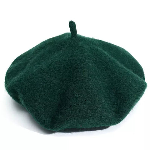 Zura - Wool Blend Beret Hat - Dark Green