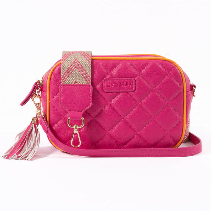 Liv & Milly - Sally Quilted Crossbody Bag - Pink/Orange