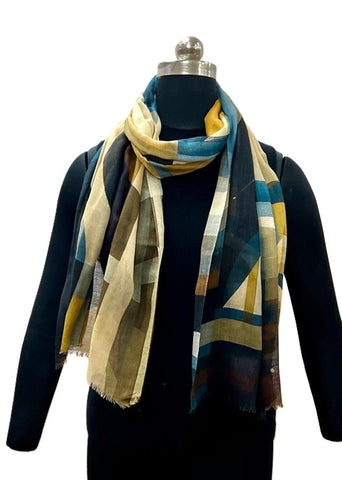 United - Wool/ Silk Print Scarf - Geometric*