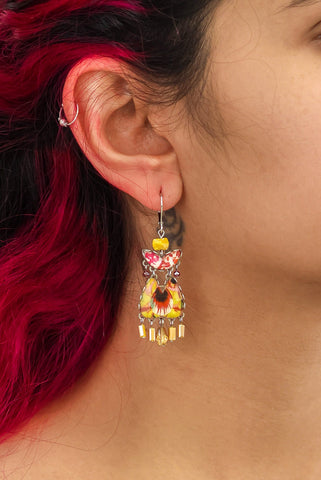 Ayala Bar - R2423 Sunflower Surprise Set, Drop Glass Earrings - Mustard