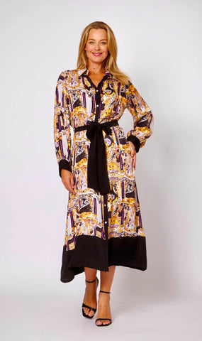 La Strada - Viscose Shirt Dress With Trim-Black/Gold
