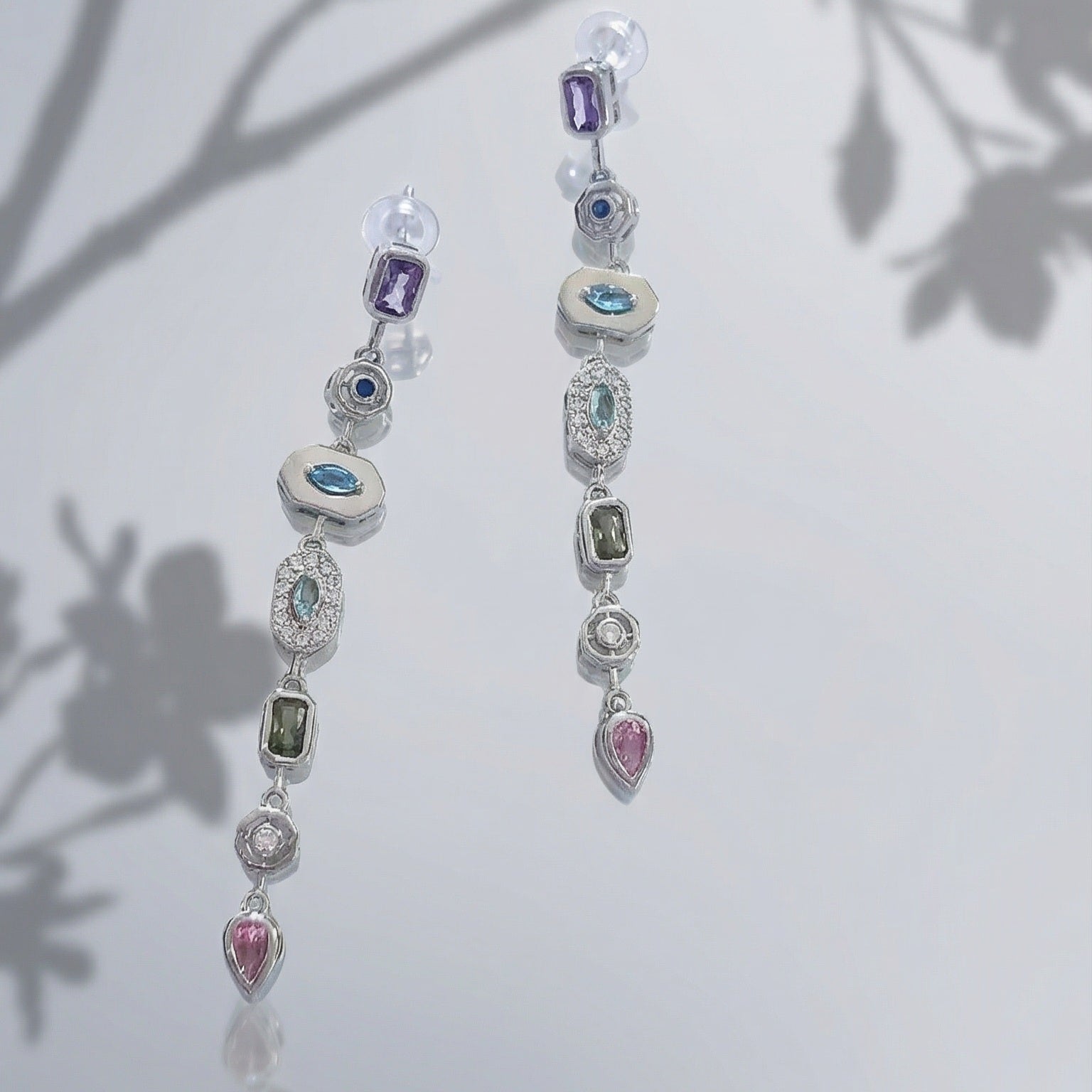 MCLuxe - Pastel Bejeweled Drop Earrings - Silver Tone