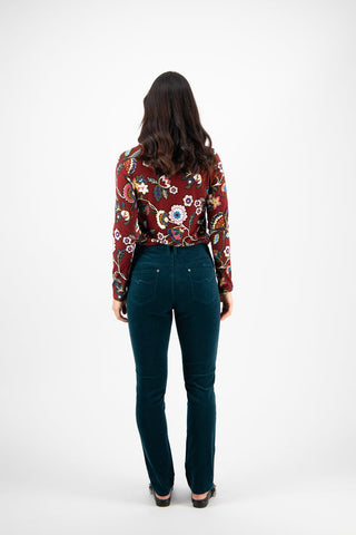 Vassalli - Narrow Leg Full Length Pinwale Cord Pant - Peacock