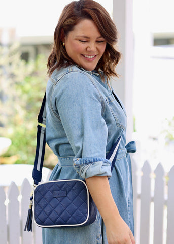 Liv & Milly - Sally Quilted Crossbody Bag - Navy/White