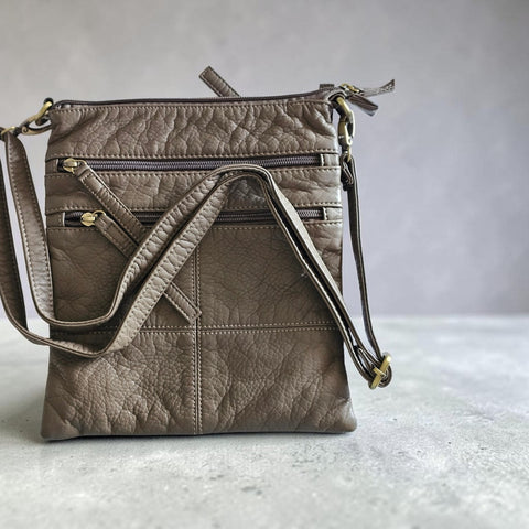 Melange - Harper - Vegan Multi Zip Crossbody Bag - Grey