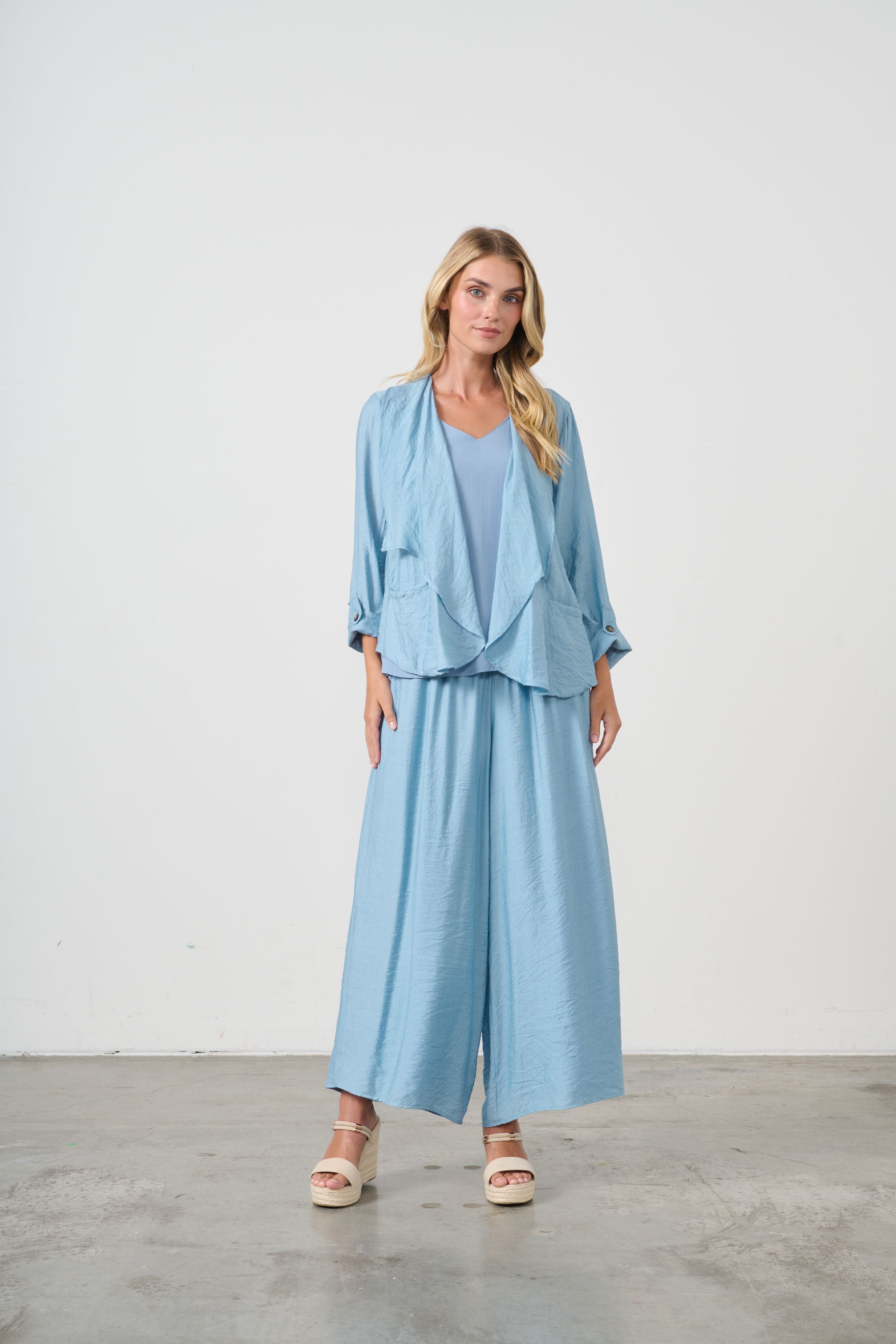 Holmes & Fallon - Open Front Drape Jacket-Sky