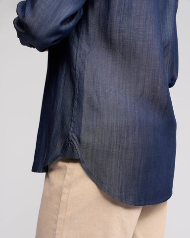 Vassalli - Banner Shirt with Blanket Stitch - Deep Blue