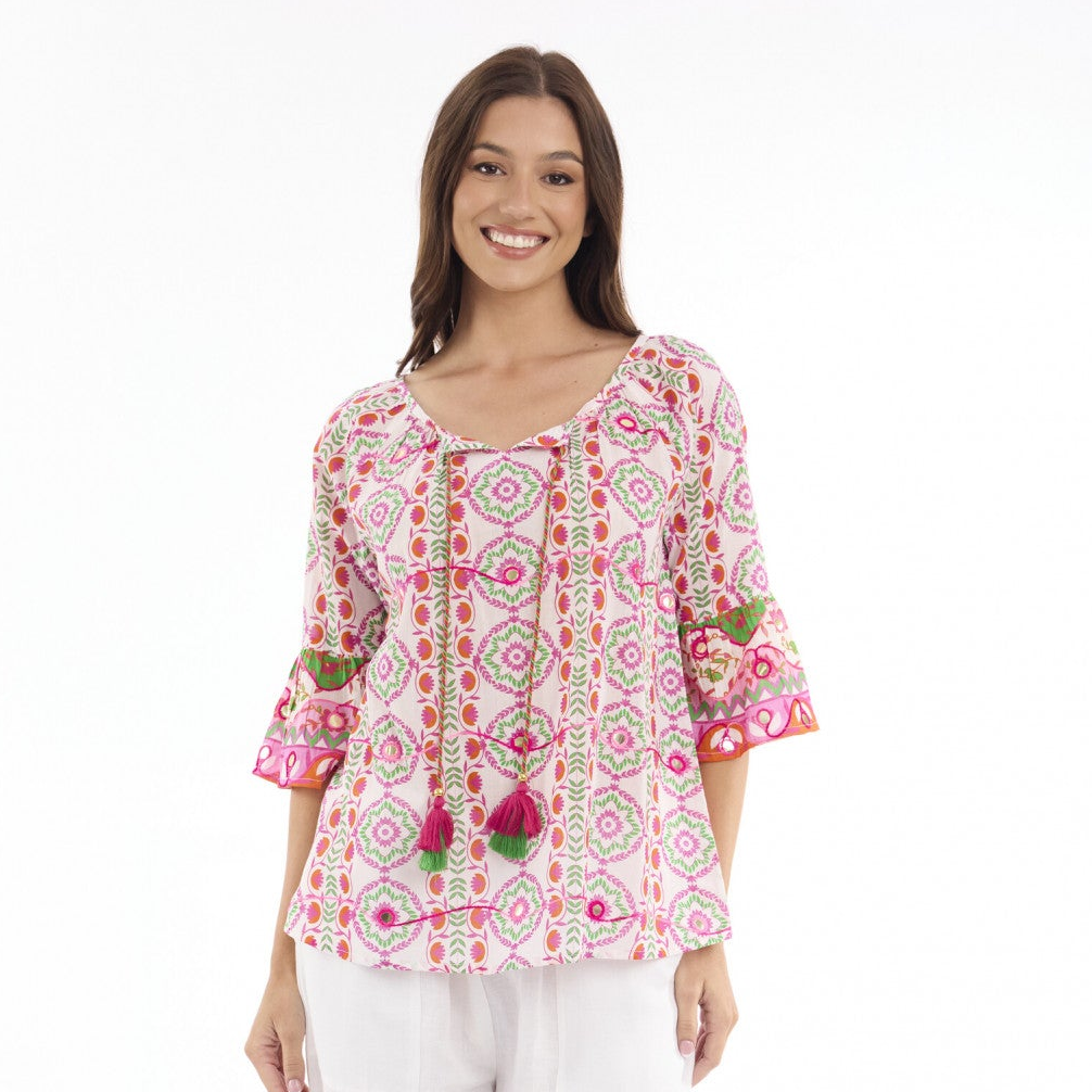 Escape by OQ - Maalti Frill Sleeve Top - Pink