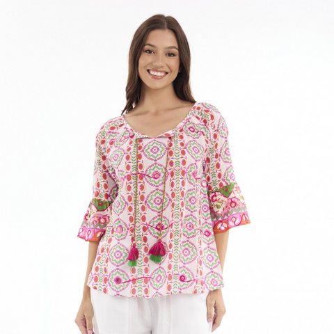 Escape by OQ - Maalti Frill Sleeve Top - Pink