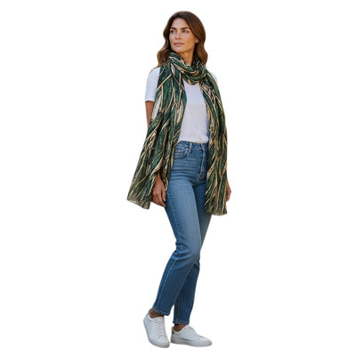 Melange - Wool and Silk Blend Luxury Scarf-Snake Plant Leaves
