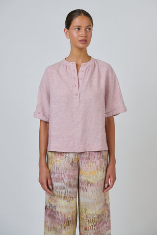 Naturals by O&J - Linen Half Button Boxy Top - Radish