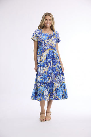 Orientique - 50 Years Midi Cotton Square Neck Dress - Oriental