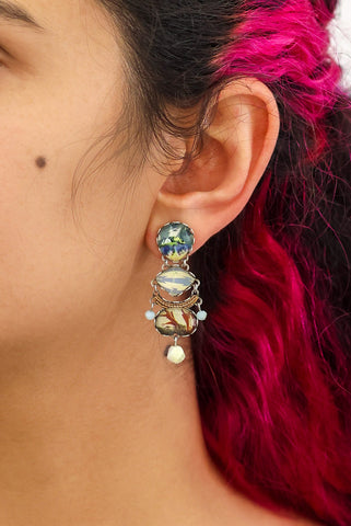 Ayala Bar - R2408 Neptune's Garden Set, Casual Glass Earrings - Kelp