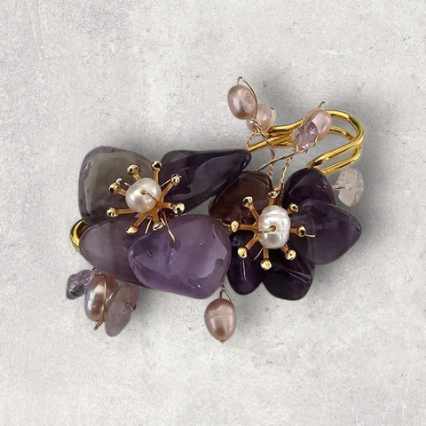 MCLuxe-Celeste Bloom- Amethyst Natural Pearl Brooch -X00253