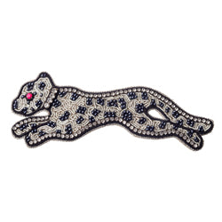 Blue Scarab - Statement Hand Beaded Brooch-Leaping Panther