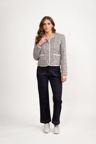 Vassalli - Collarless Short Jacket with Trim detail - Galaxy