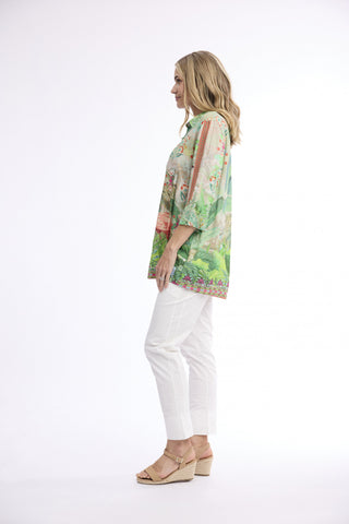 Orientique - Digital Print Collared Shirt - Flamingo