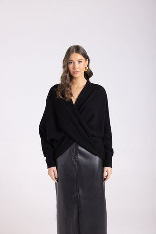 Two T's - Crossover Knit Jumper - Black