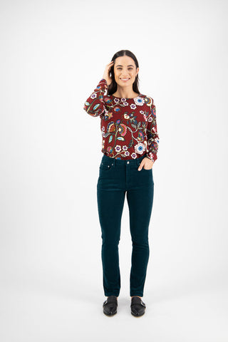 Vassalli - Narrow Leg Full Length Pinwale Cord Pant - Peacock