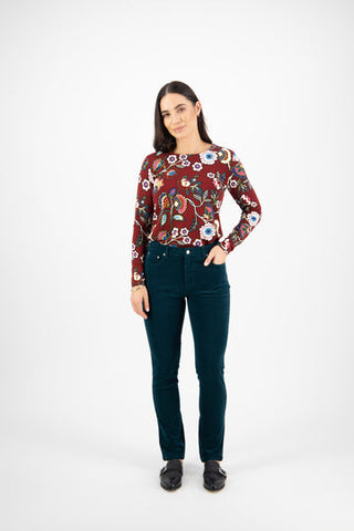 Vassalli - Narrow Leg Full Length Pinwale Cord Pant - Peacock