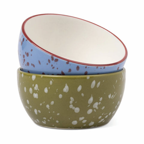 Heres How - The Bella Set of 2 Dipping Bowls - Blue + Olive Splatter