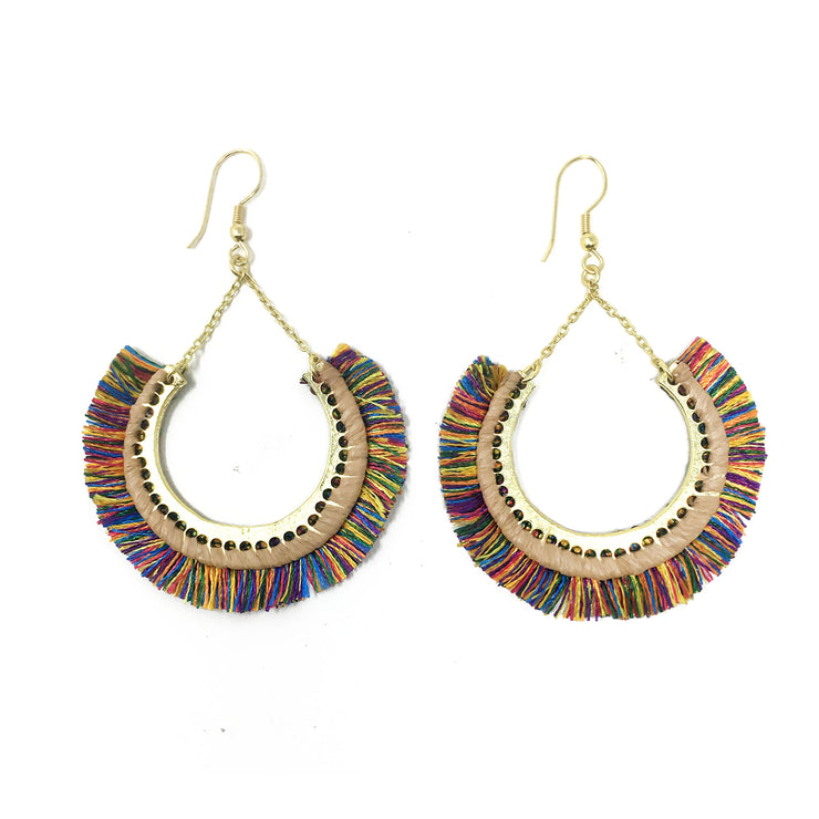 WorldFinds - Kantha Contoured Fringed Earrings - Multi