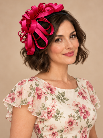Melange - Satin Bloom Fascinator Headband – Raspberry Pink
