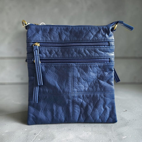 Melange - Harper - Vegan Multi Zip Crossbody Bag - Blue