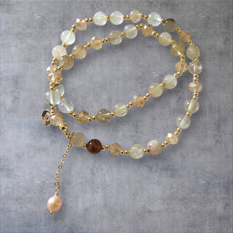 MCLuxe-Celeste Bloom- Colored crystal pearl double ring Bracelet-SLX000384