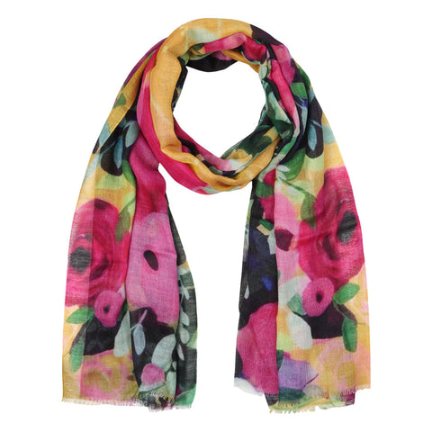 United - Australian Wool/Silk Print Scarf - Abstract Multicolor Floral