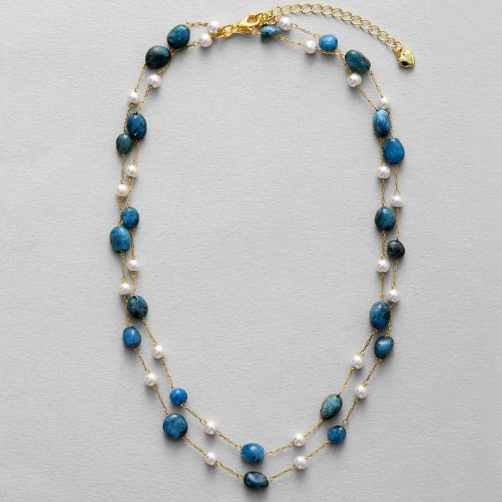 MCLuxe - Apatite & Shell Pearl Long Station Necklace