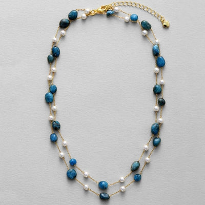 MCLuxe - Apatite & Shell Pearl Long Station Necklace