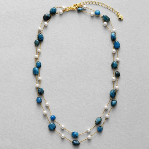 MCLuxe - Apatite & Shell Pearl Long Station Necklace