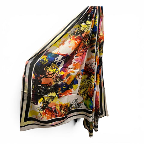Melange - Wool and Silk Blend Luxury Scarf-Flame Trees