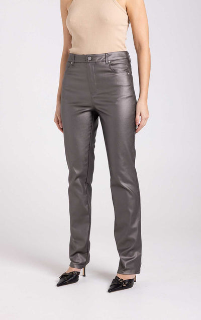 Two T's - Coated Metallic Stretch Jeans - Espresso