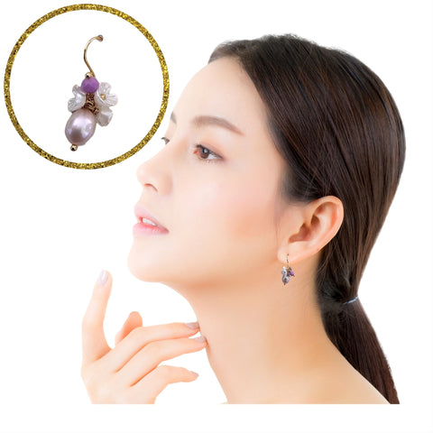 MCLuxe-Celeste Bloom - Vivid Bloom Flower Natural Pearl Purple Mica Earrings - R0104057