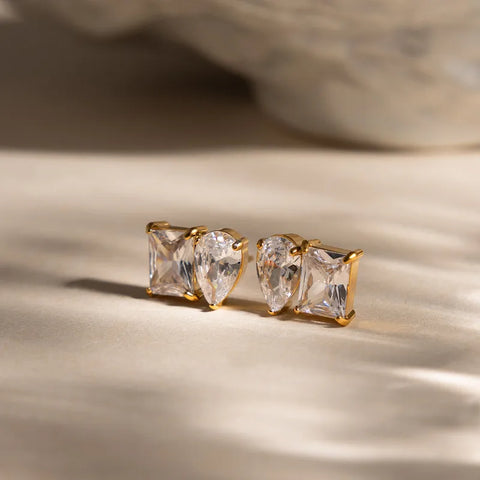 MCLuxe - Élodie 18K Gold Plated Toi et Moi CZ Stud Earrings – Waterproof