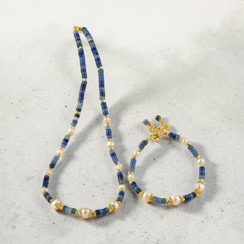 MCLuxe - Freshwater Pearl & Blue Bead Necklace