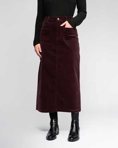 Vassalli - Lane Midi Length Cord Skirt - Merlot