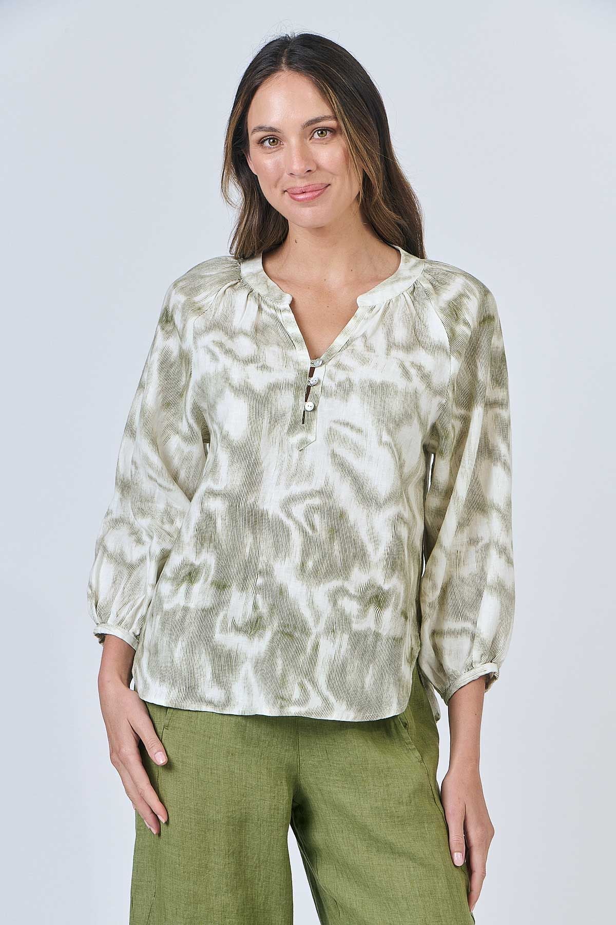 Naturals by O&J - Linen V-Neck Top-Ripples
