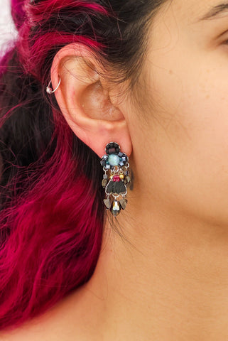 Ayala Bar - C2376 Obsidian Set, Black Beaded Earrings - Ebony