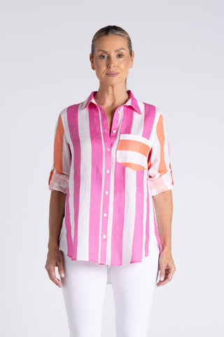 Two T's - Candy Stripe Shirt - Pink/Orange
