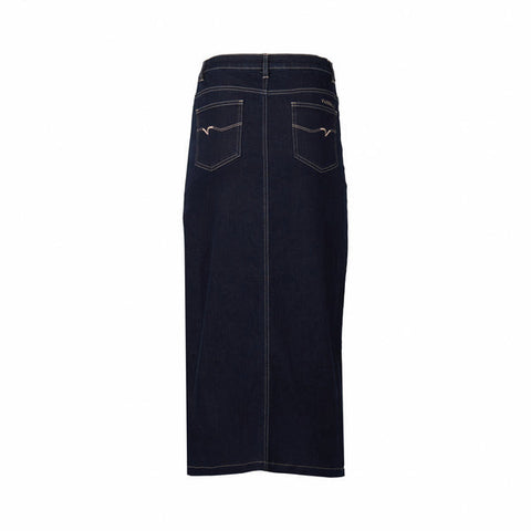 Vassalli - Mid Length Skirt with Centre Front Split - Ink Denim