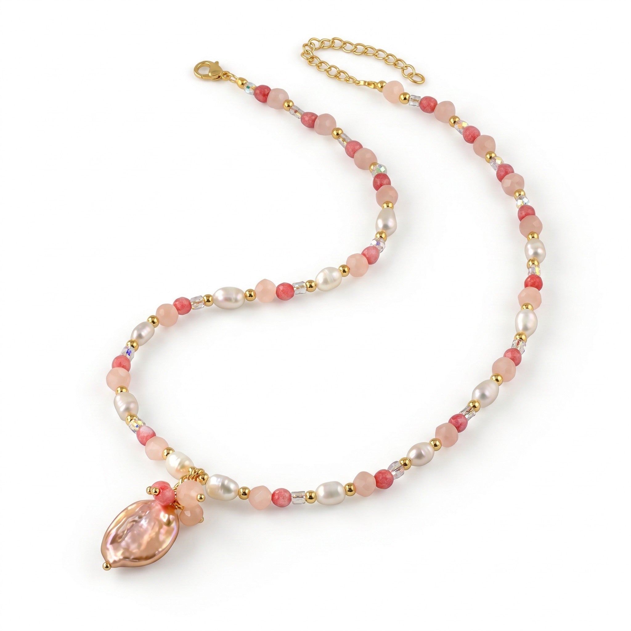 MCLuxe - Freshwater Pearl & Pink Bead Pendant Necklace