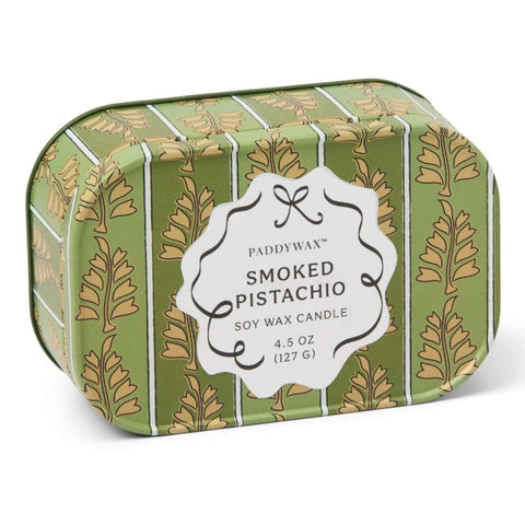Paddywax - Chérie Printed Candle Tin 4.5 oz - Smoked Pistachio