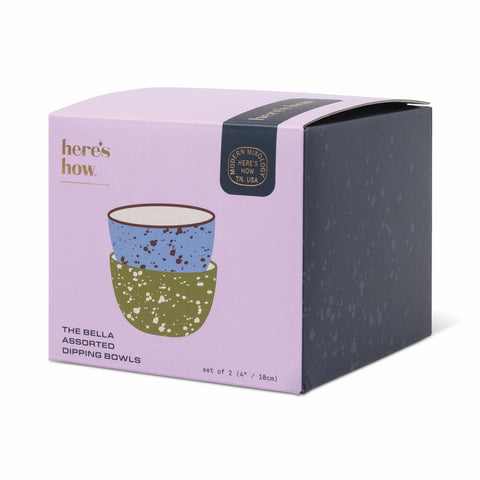 Heres How - The Bella Set of 2 Dipping Bowls - Blue + Olive Splatter