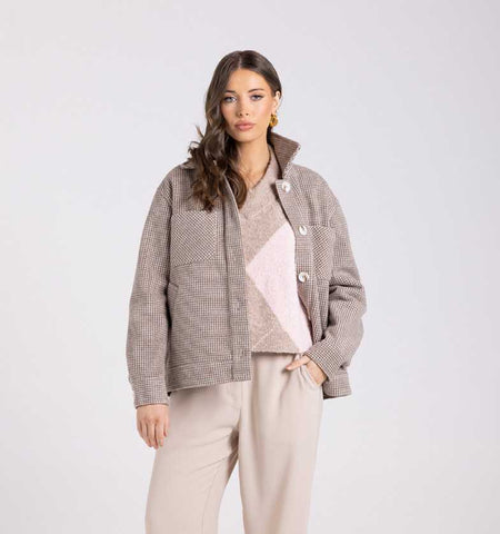 Two T's -  Houndstooth Shacket - Espresso