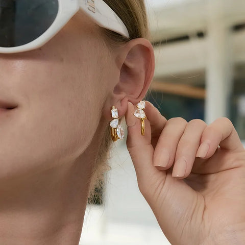 MCLuxe - Celeste Asymmetry Crystal Huggie Earrings