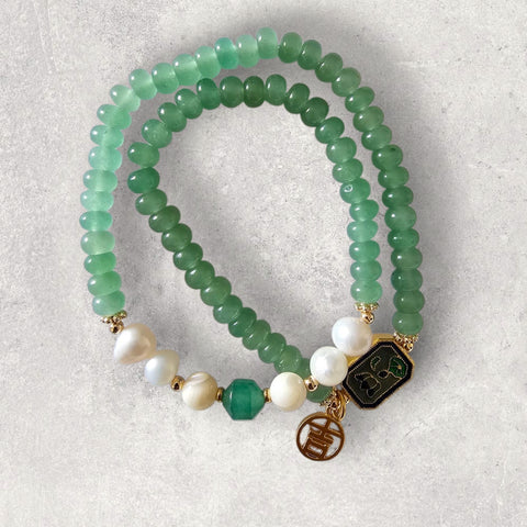 MCLuxe-Celeste Bloom- Green Aventurine Natural Freshwater Pearls Bracelet - SLX000955